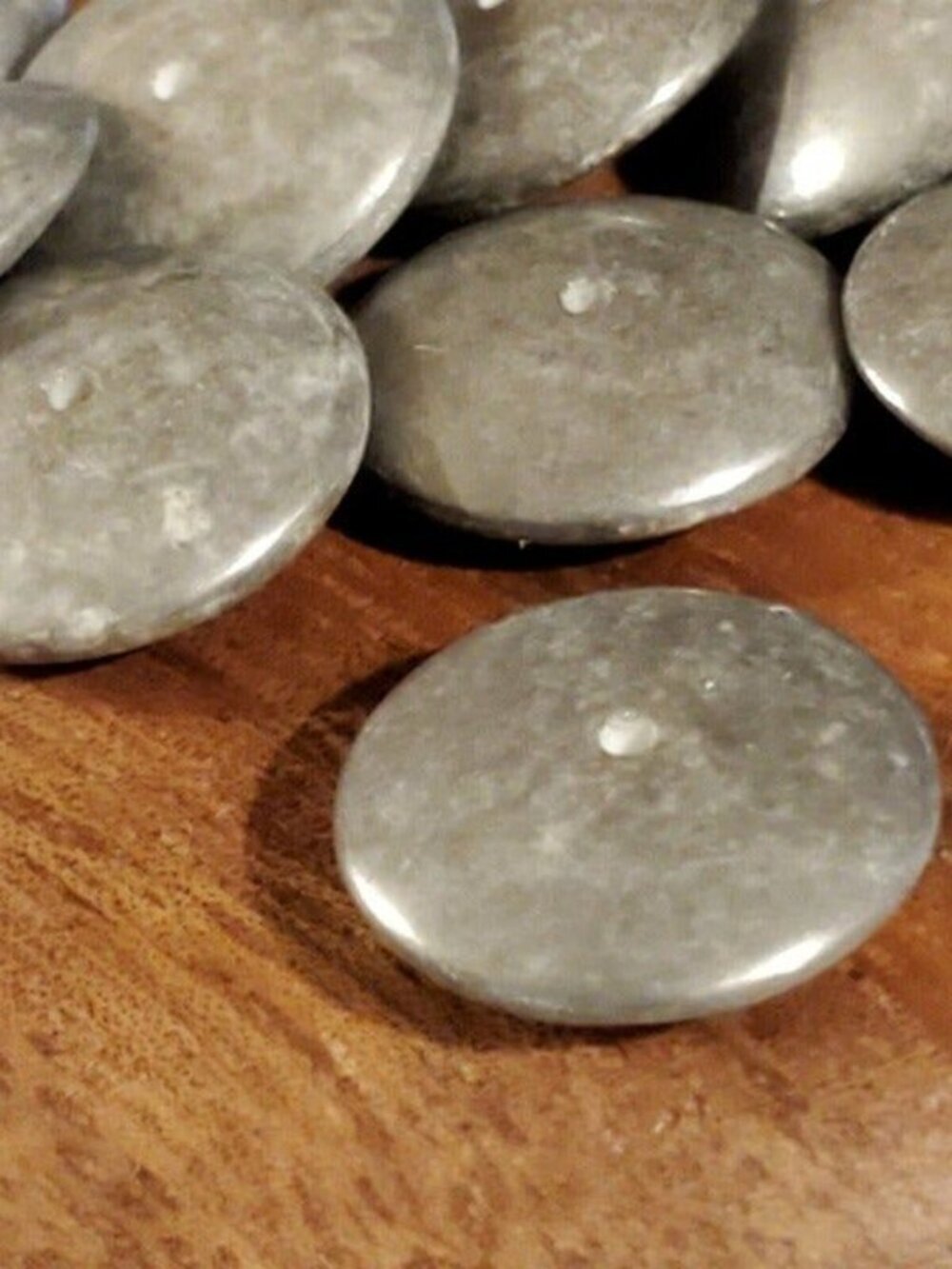 Vintage Japanese Silver Gray Metallic Sheen Porcelain Saucer Beads 16x4mm 10 pcs